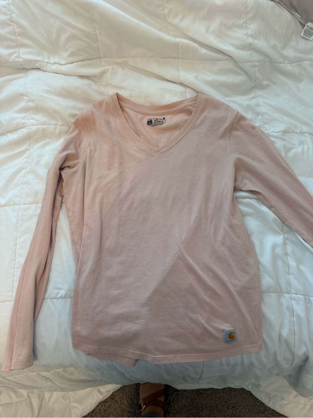 Carhartt Women's V-Neck Long Sleeve Sweater Top - Pale Pink